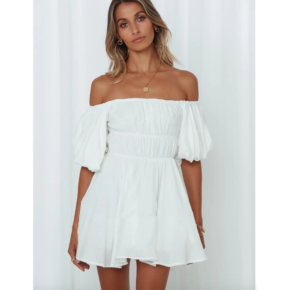 Hello Molly Off Shoulder Puff Sleeve Mini Dress Size L Milkmaid Girlhood White